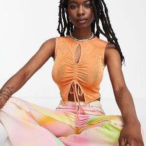 Vibrant Orange Ruched Crop Top